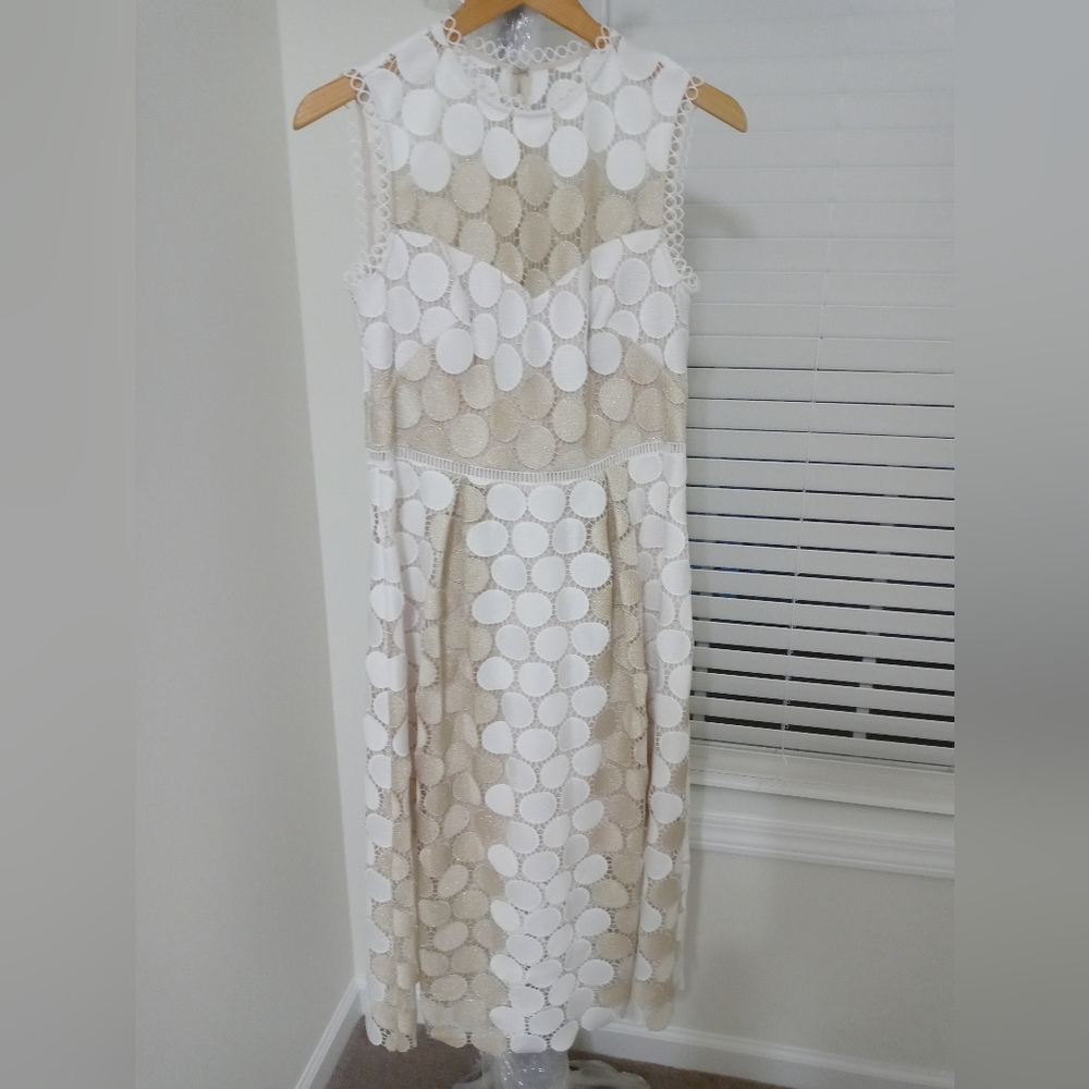 SHOSHANNA Beautiful white gold Midi Dress Elegant circular shimmering gold desig